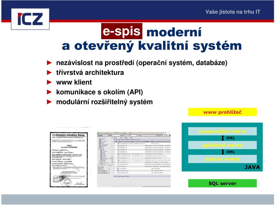 komunikace s okolím (API) modulární rozšiřitelný systém www