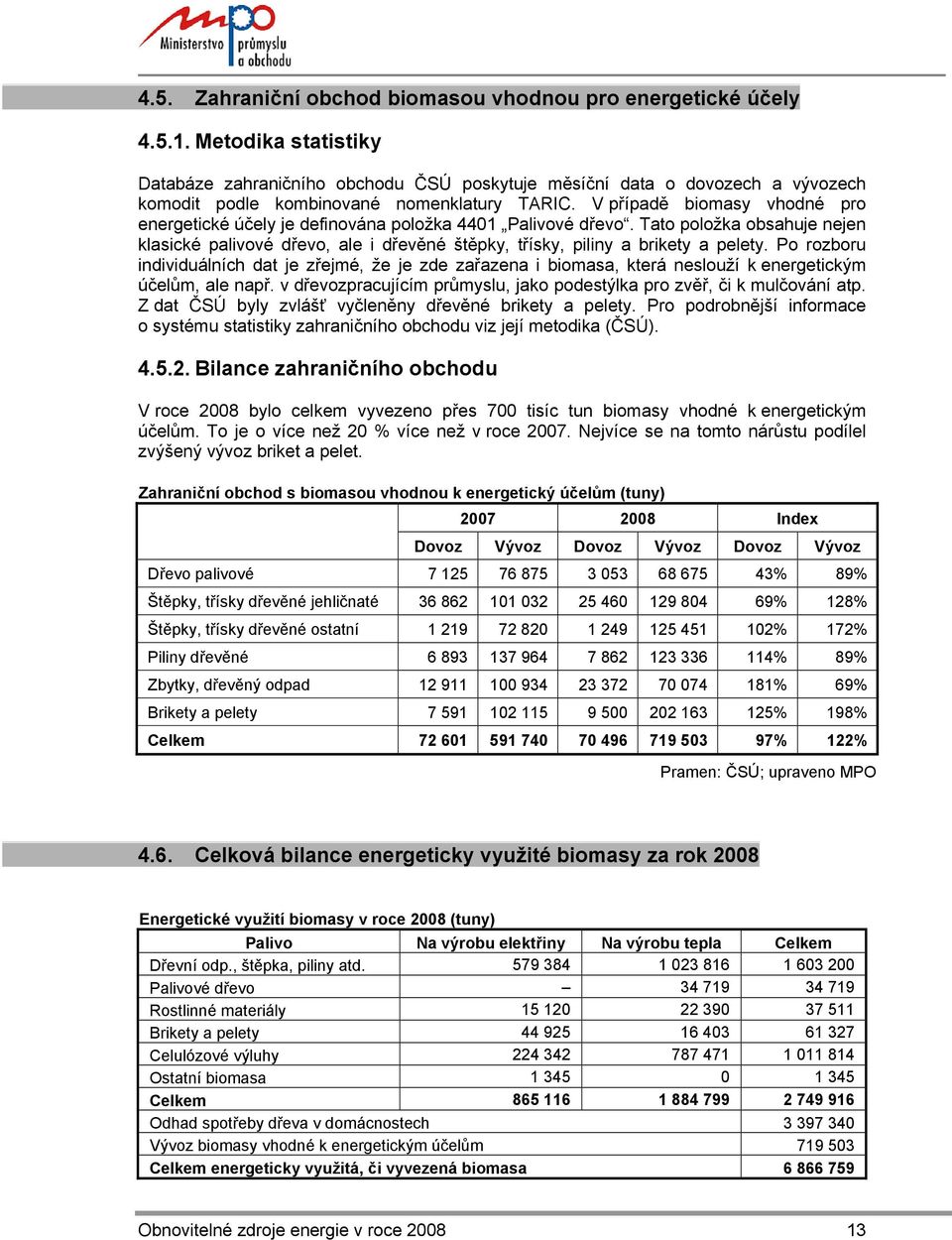 V případě biomasy vhodné pro energetické účely je definována položka 4401 Palivové dřevo. Tato položka obsahuje nejen klasické palivové dřevo, ale i dřevěné štěpky, třísky, piliny a brikety a pelety.