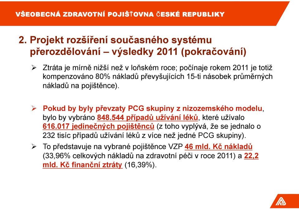 Pokud by byly převzaty PCG skupiny z nizozemského modelu, bylo by vybráno 848.544 případů užívání léků, které užívalo 616.