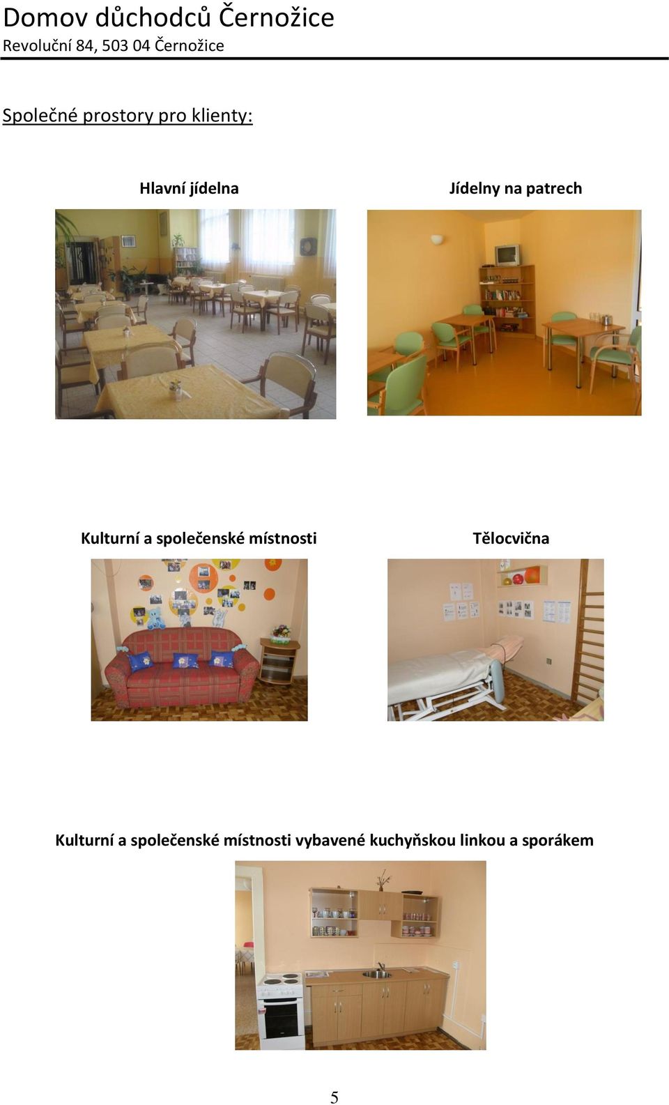 místnosti Tělocvična Kulturní a společenské