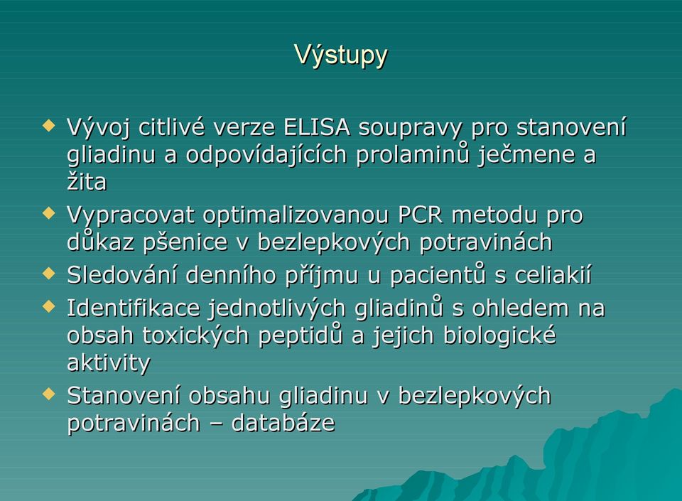 Sledování denního příjmu u pacientů s celiakií Identifikace jednotlivých gliadinů s ohledem na