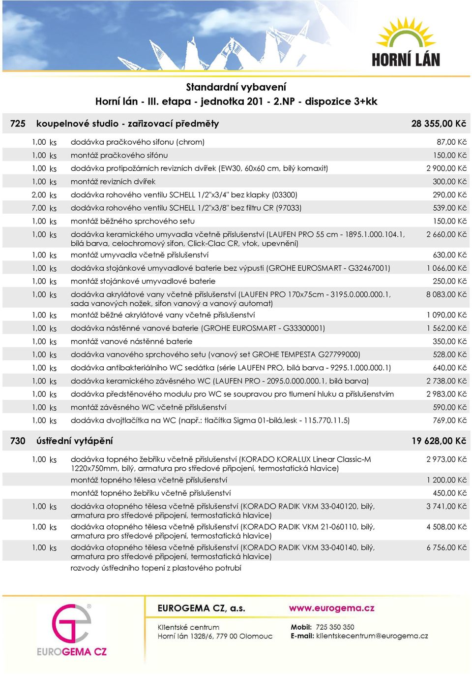 1,00 ks montáž běžného sprchového setu 1,00 ks dodávka keramického umyvadla včetně příslušenství (LAUFEN PRO 55 cm - 1895.1.000.104.