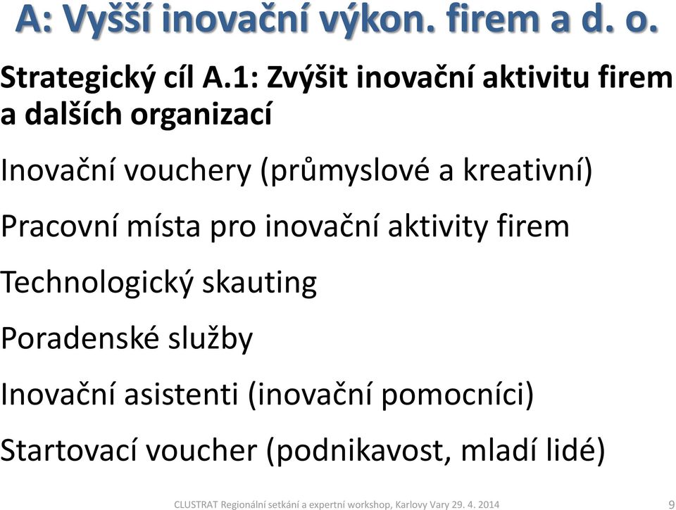 Pracovní místa pro inovační aktivity firem Technologický skauting Poradenské služby Inovační