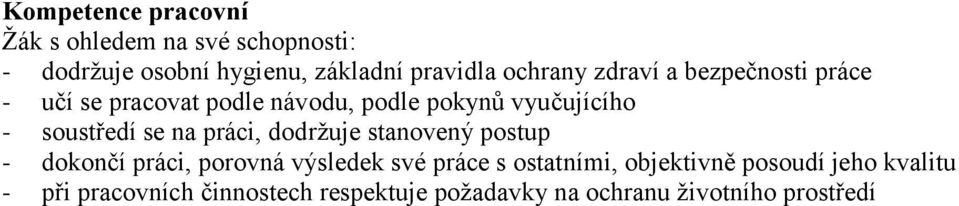 dodržuje stanovený postup - dokončí práci, porovná výsledek své práce s ostatními, objektivně