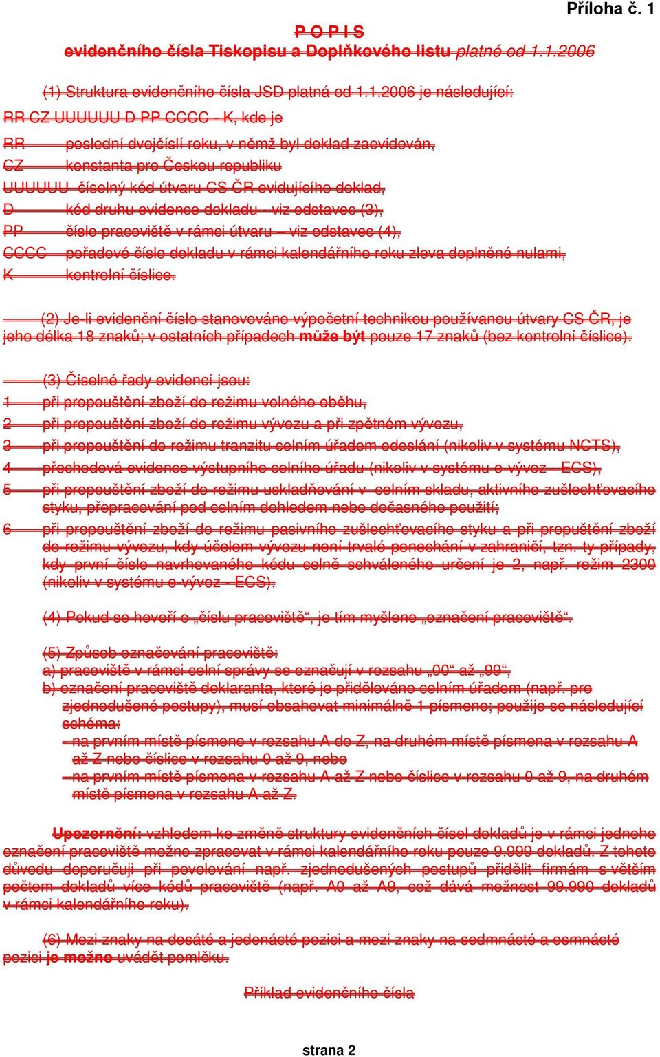 1.2006 (1) Struktura evidenčního čísla JSD platná od 1.1.2006 je následující: RR CZ UUUUUU D PP CCCC - K, kde je RR poslední dvojčíslí roku, v němž byl doklad zaevidován, CZ konstanta pro Českou