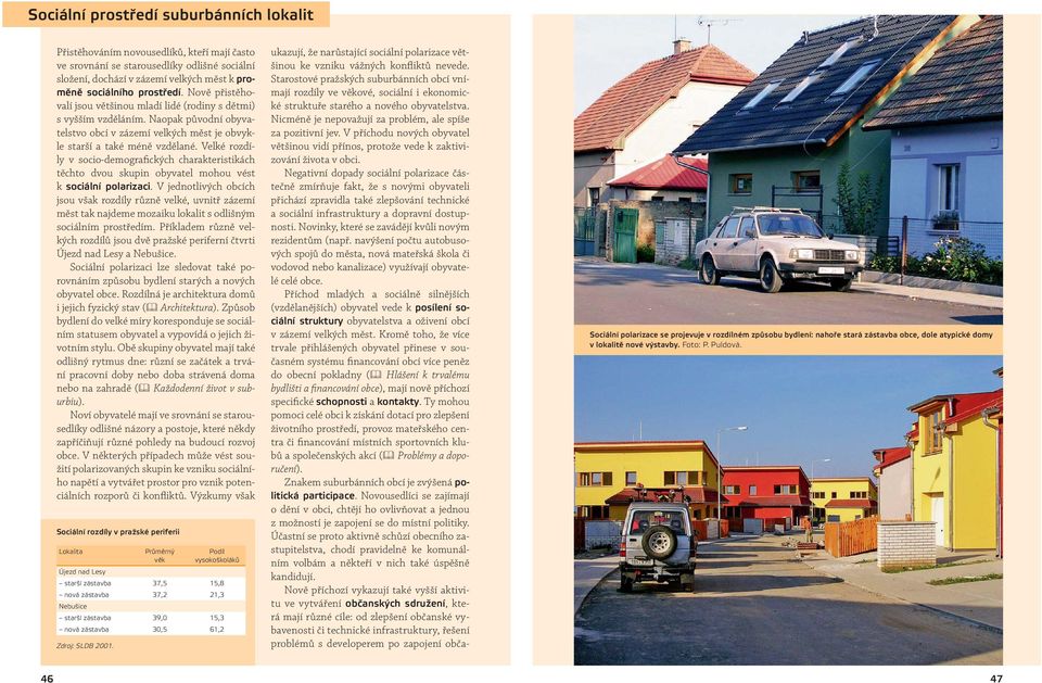 Velké rozdíly v socio-demografických charakteristikách těchto dvou skupin obyvatel mohou vést k sociální polarizaci.