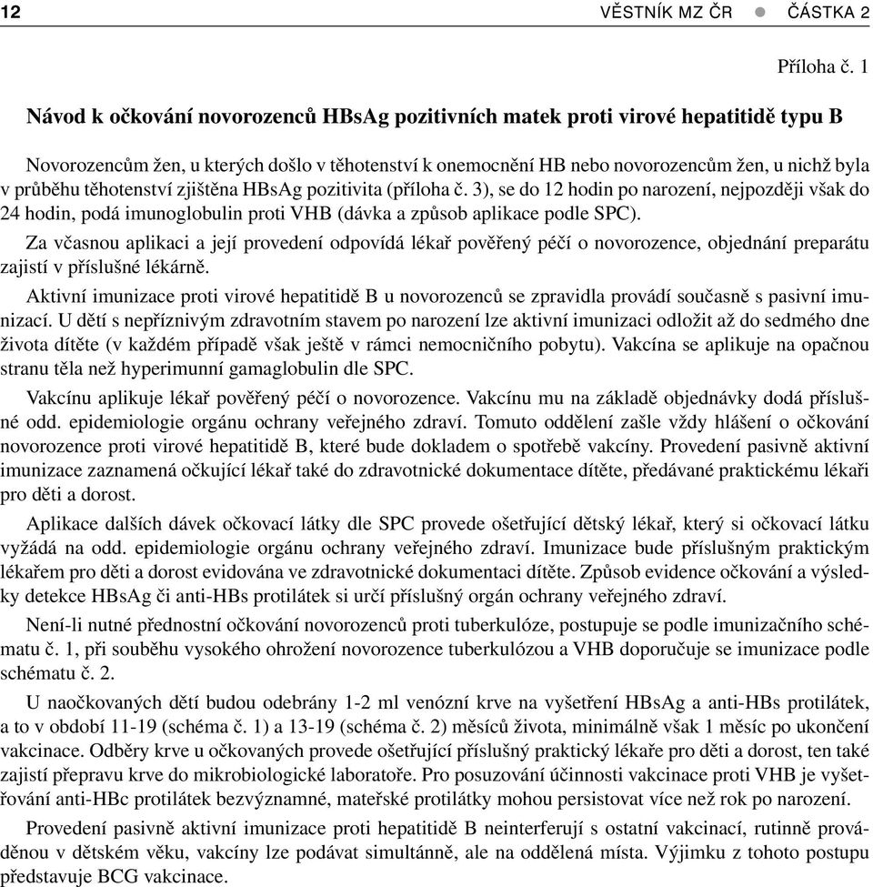 těhotenství zjištěna HBsAg pozitivita (příloha č. 3), se do 12 hodin po narození, nejpozději však do 24 hodin, podá imunoglobulin proti VHB (dávka a způsob aplikace podle ).