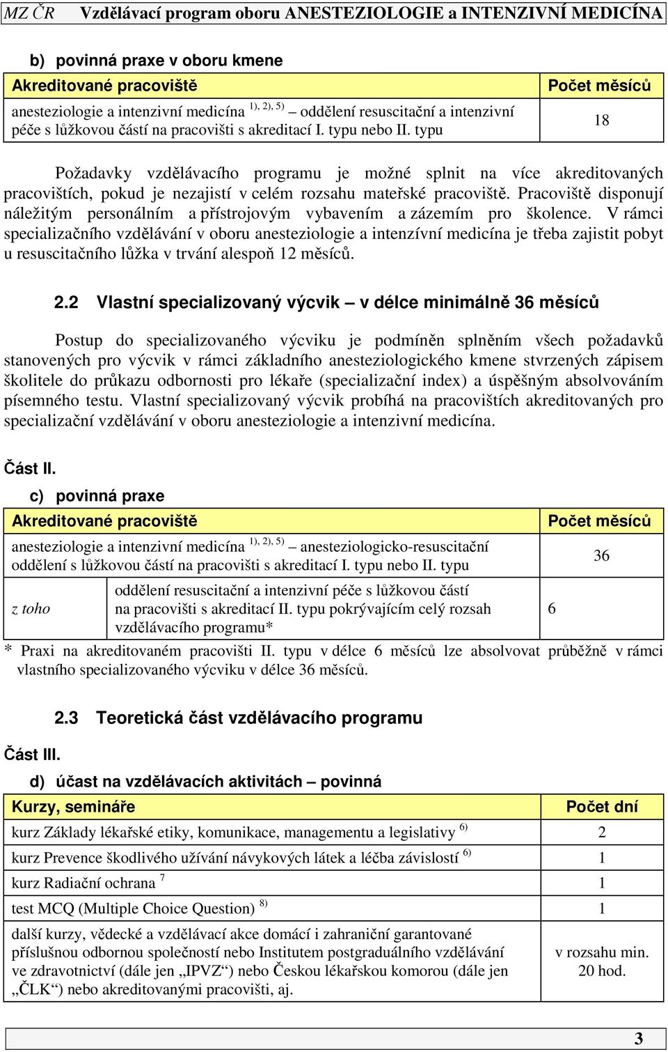 Pracoviště disponují náležitým personálním a přístrojovým vybavením a zázemím pro školence.