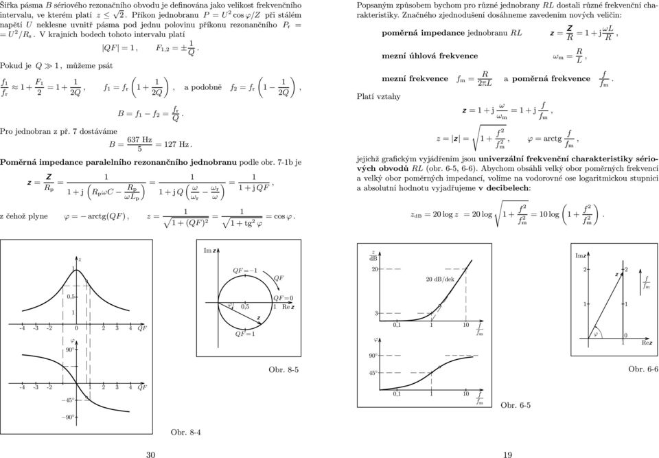 Poměrná impedance paralelního rezonančního jednobranu podle obr 7-b je z p +j ) pω p ω p zčehožplyne arctgqf ), z ) ω +jq ωr ω r ω +jqf, +QF ) +tg cos, Popsaným způsobem bychom pro různé jednobrany