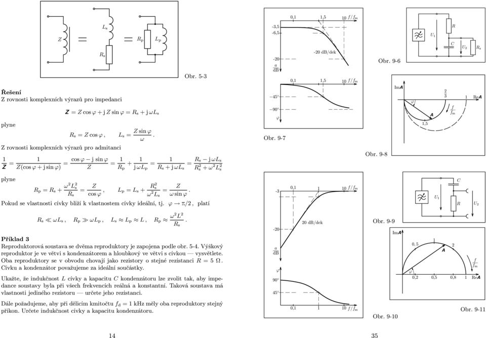 p/, platí - 0, 0 / m s ω s, p ω p, s p, p ω s -0 0 db/dek Obr 9-9 Příklad eproduktorová soustava se dvěma reproduktory je zapojena podle obr 5-4 Výškový reproduktor je ve větvi s kondenzátorem a