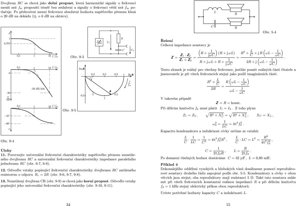 rekvenční charakteristiky napěťového přenosu nezatíženého dvojbranu a univerzální rekvenční charakteristiky impedance paralelního jednobranu obr6-7,6-8) Odvoďte vztahy popisující rekvenční