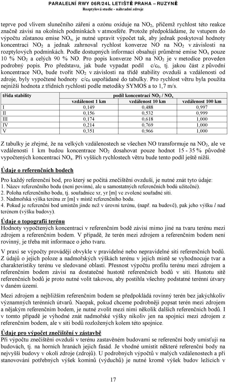 závislosti na rozptylových podmínkách. Podle dostupných informací obsahují průměrné emise NO x pouze 10 % NO 2 a celých 90 % NO. Pro popis konverze NO na NO 2 je v metodice proveden podrobný popis.