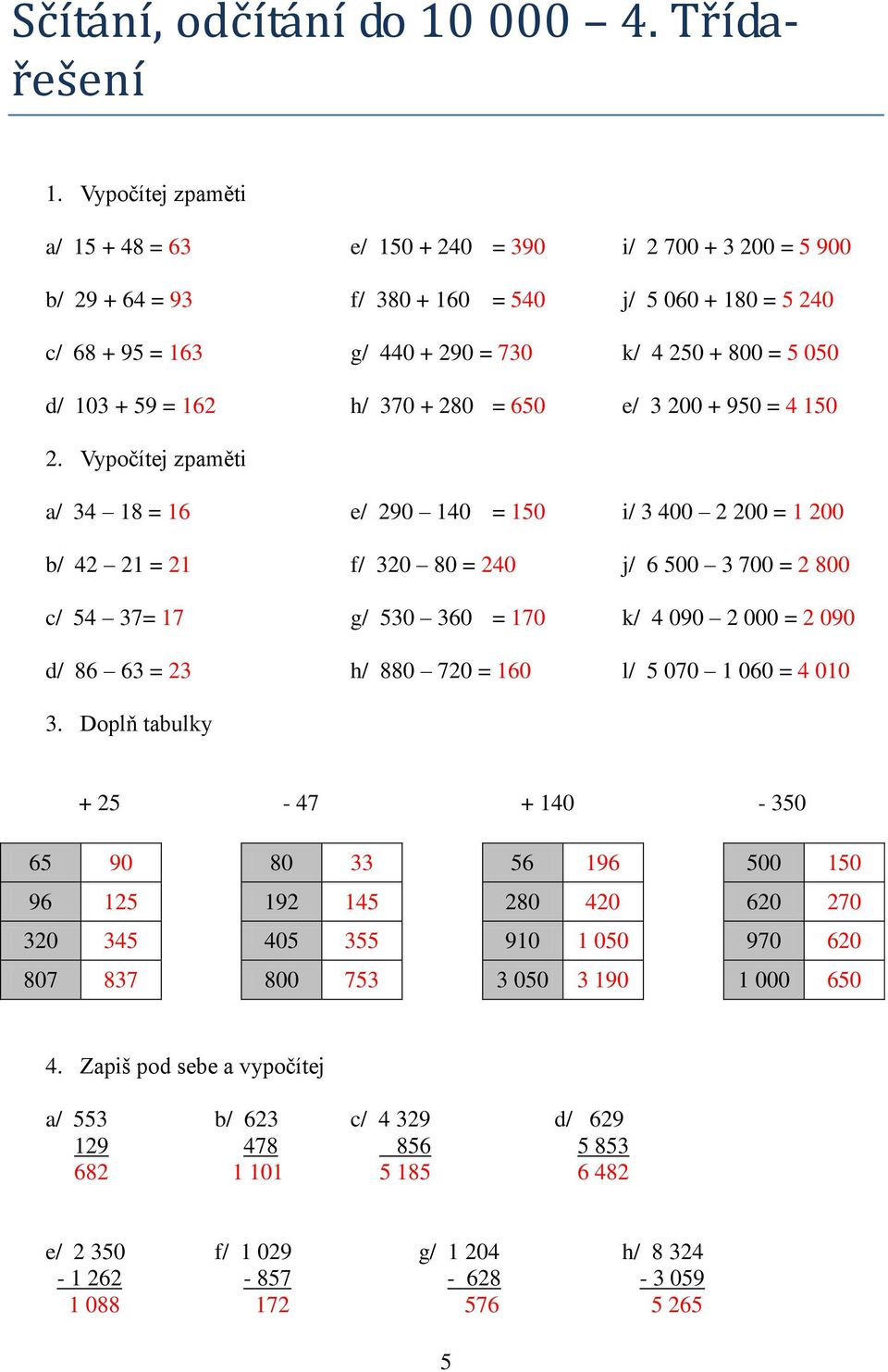 103 + 59 = 162 h/ 370 + 280 = 650 e/ 3 200 + 950 = 4 150 2.