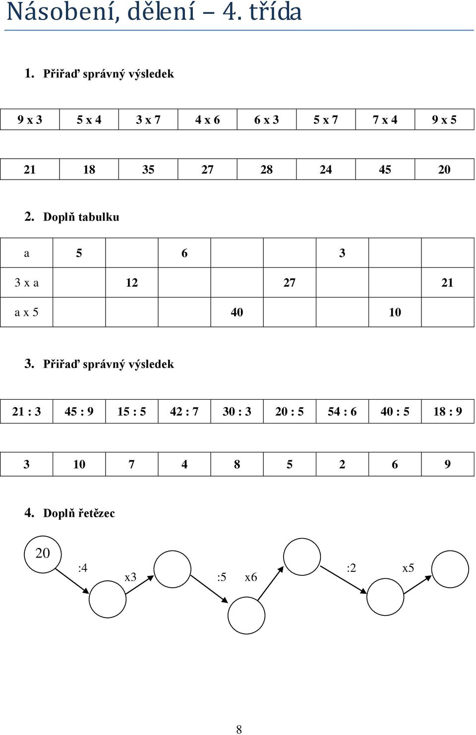 27 28 24 45 20 2. Doplň tabulku a 5 6 3 3 x a 12 27 21 a x 5 40 10 3.