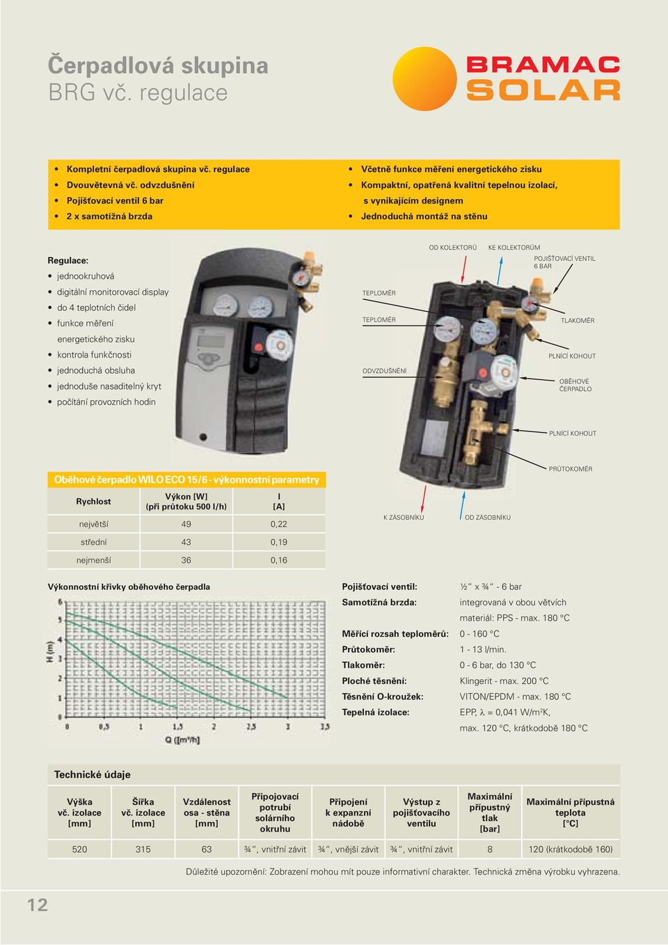 Regulace: jednookruhová OD KOLEKTORŮ KE KOLEKTORŮM POJIŠŤOVACÍ VENTIL 6 BAR digitální monitorovací display TEPLOMĚR do 4 teplotních čidel funkce měření TEPLOMĚR TLAKOMĚR energetického zisku kontrola