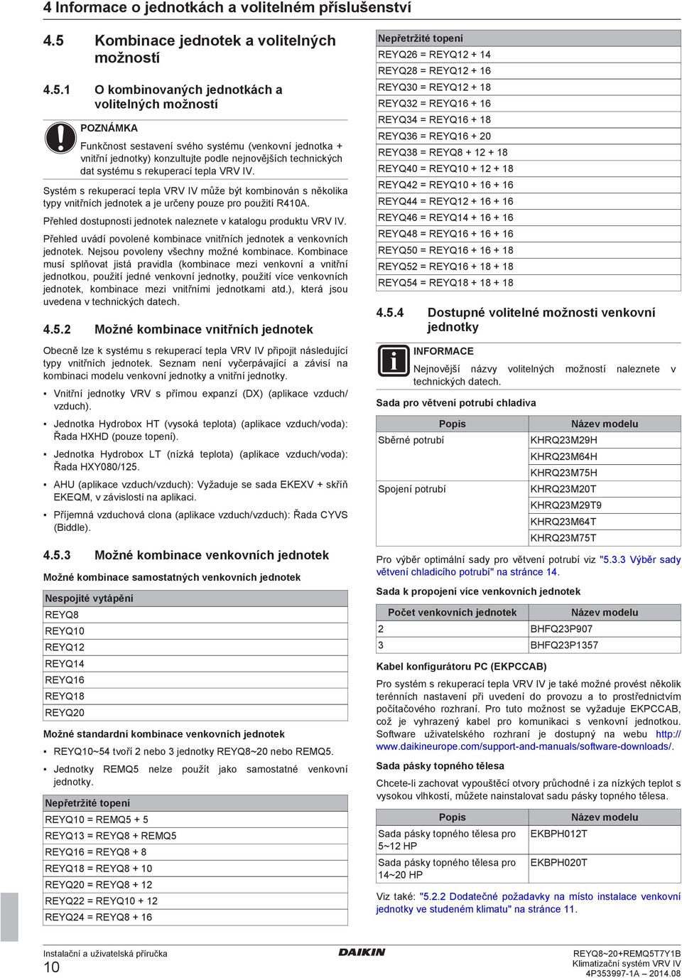 1 O kominovnýh jnotkáh volitlnýh možností Funkčnost sstvní svého systému (vnkovní jnotk + vnitřní jnotky) konzultujt pol njnovějšíh thnikýh t systému s rkuprí tpl VRV IV.