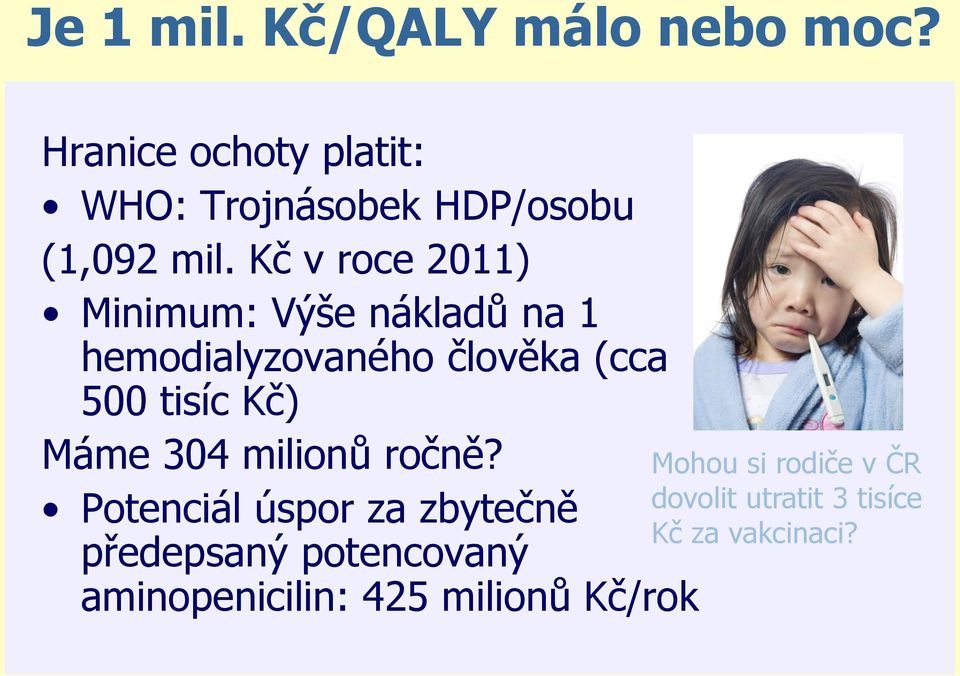 Kč v roce 2011) Minimum: Výše nákladů na 1 hemodialyzovaného člověka (cca 500 tisíc Kč)