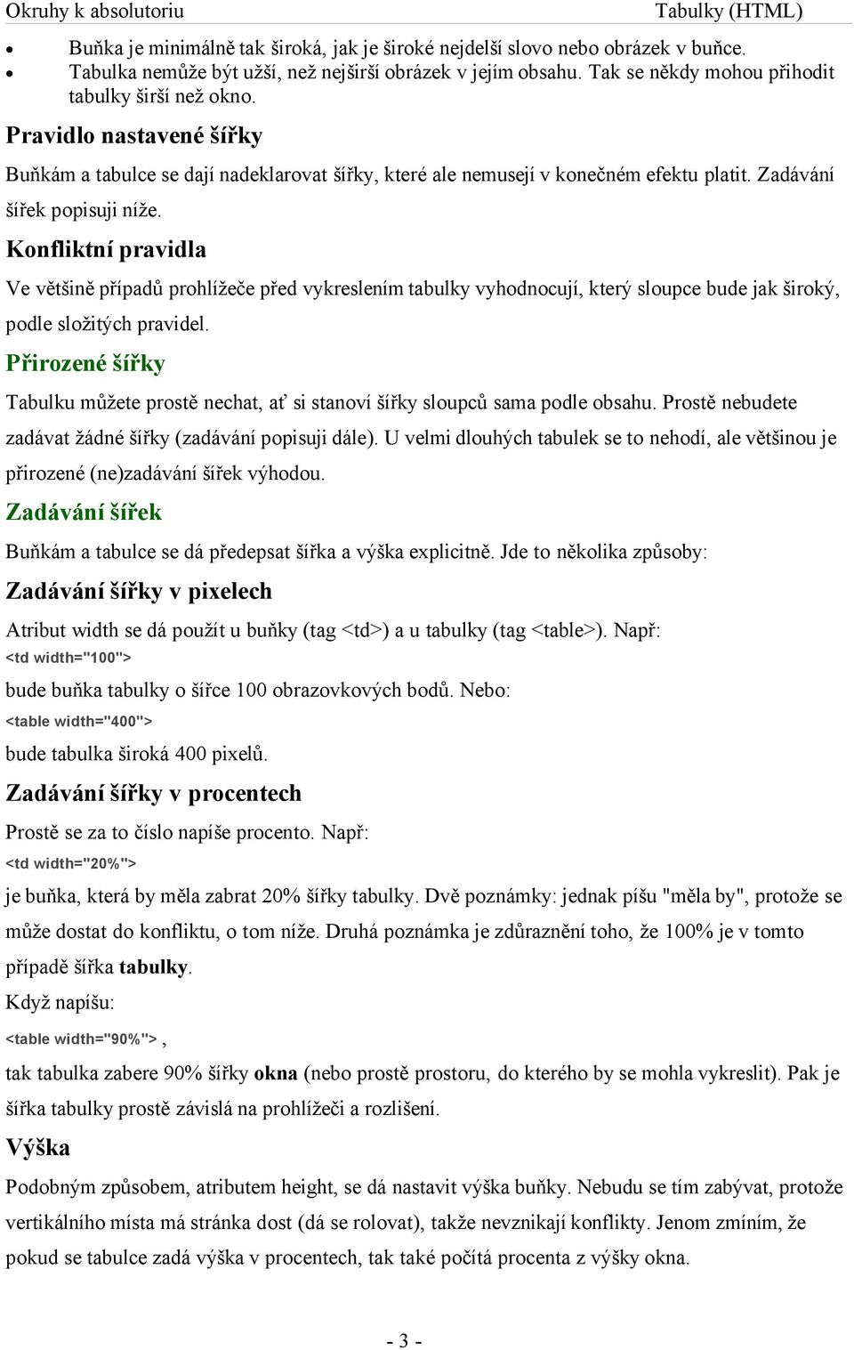 Konfliktní pravidla Ve většině případů prohlížeče před vykreslením tabulky vyhodnocují, který sloupce bude jak široký, podle složitých pravidel.