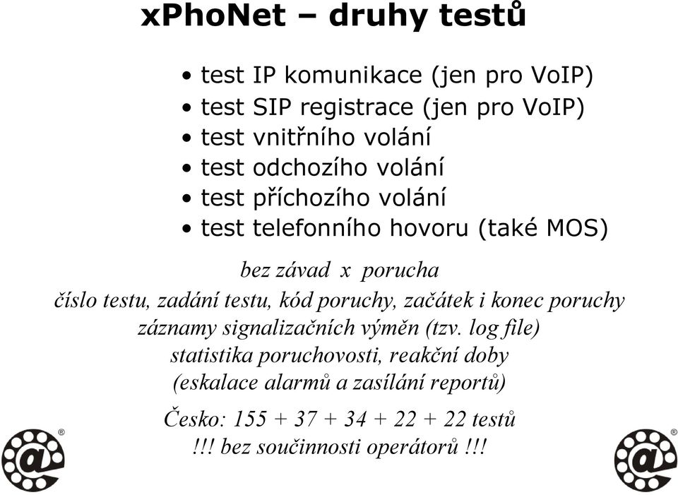 testu, kód poruchy, začátek i konec poruchy záznamy signalizačních výměn (tzv.