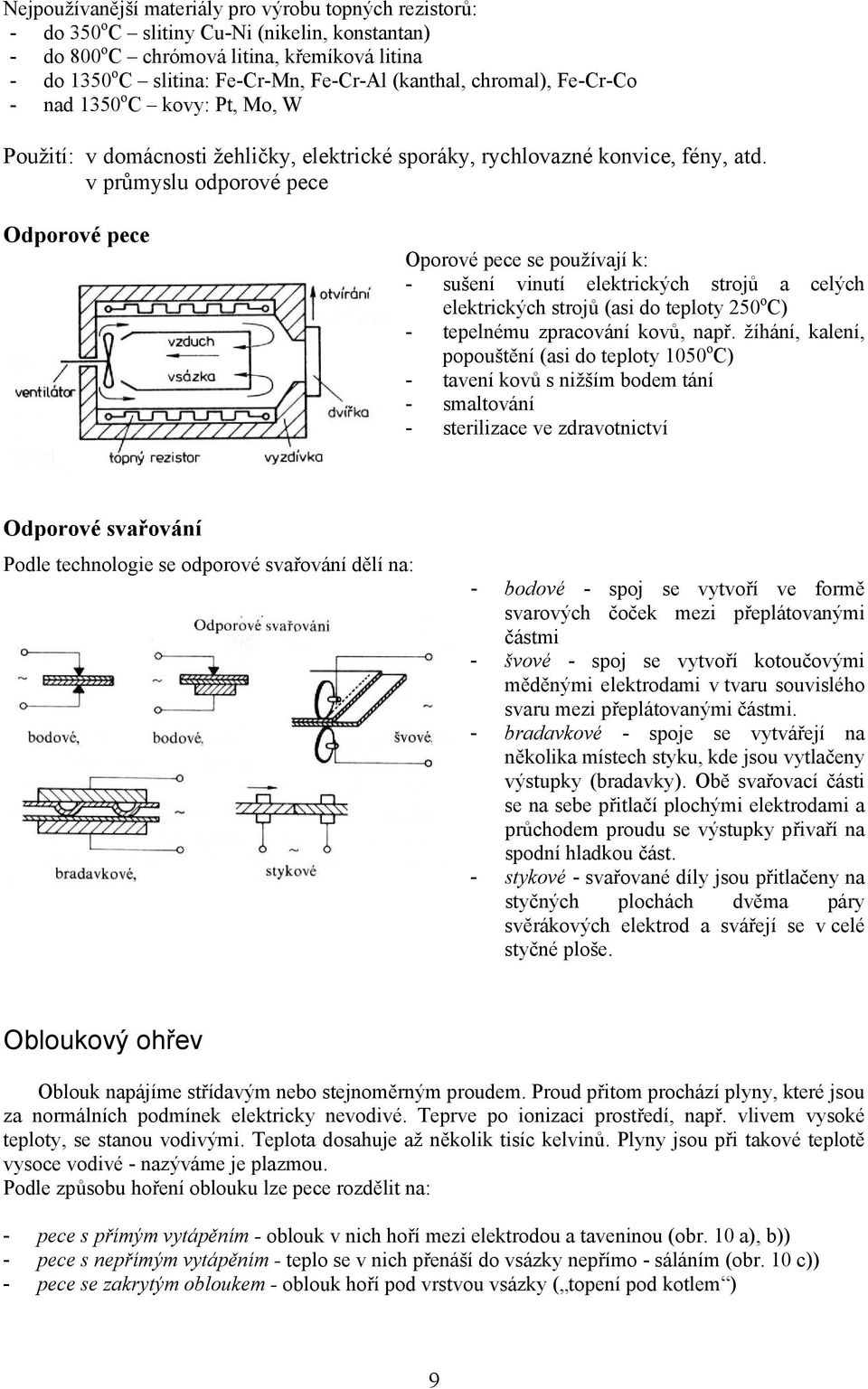 v průmyslu odporové pece Odporové pece Oporové pece se používají k: - sušení vinutí elektrických strojů a celých elektrických strojů (asi do teploty 250 o C) - tepelnému zpracování kovů, např.