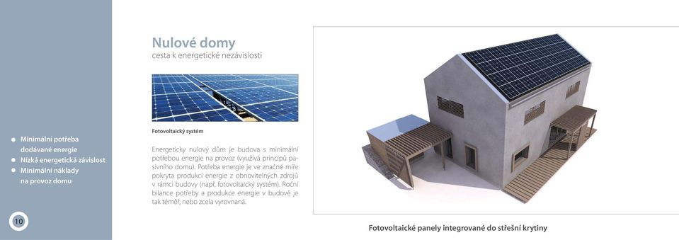 domu). Potřeba energie je ve značné míře pokryta produkcí energie z obnovitelných zdrojů v rámci budovy (např. fotovoltaický systém).