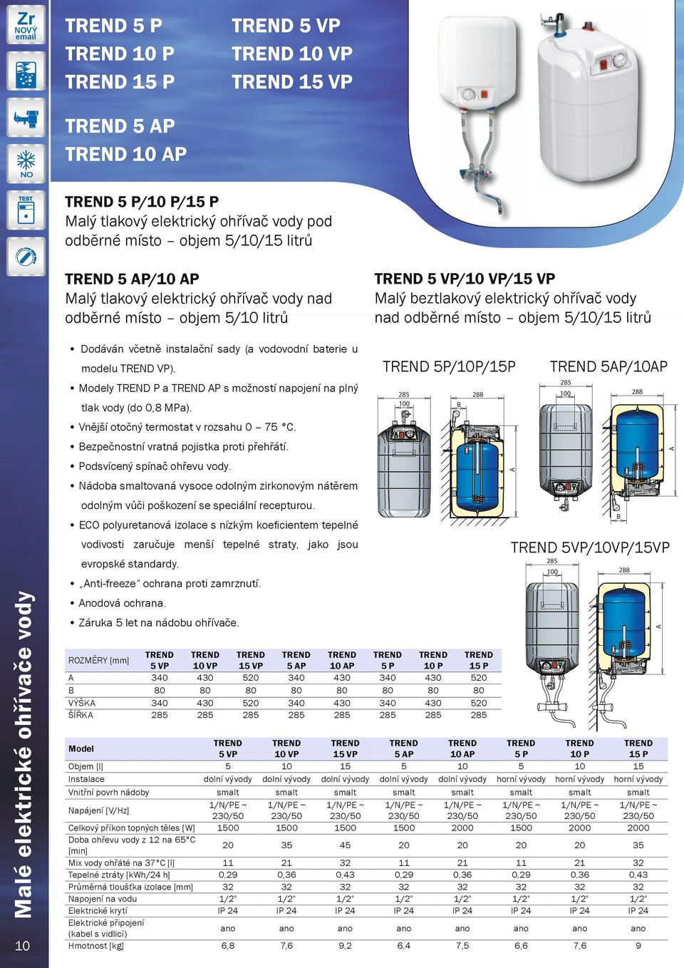 P/0P y P a P s možností napojení na plný 00 00 tlak vody (do 0, MPa). 00 00 00 00 Podsvícený spínač ohřevu vody. ezpečnostní vratná pojistka proti přehřátí. Vnější otočný termostat v rozsahu 0 7.