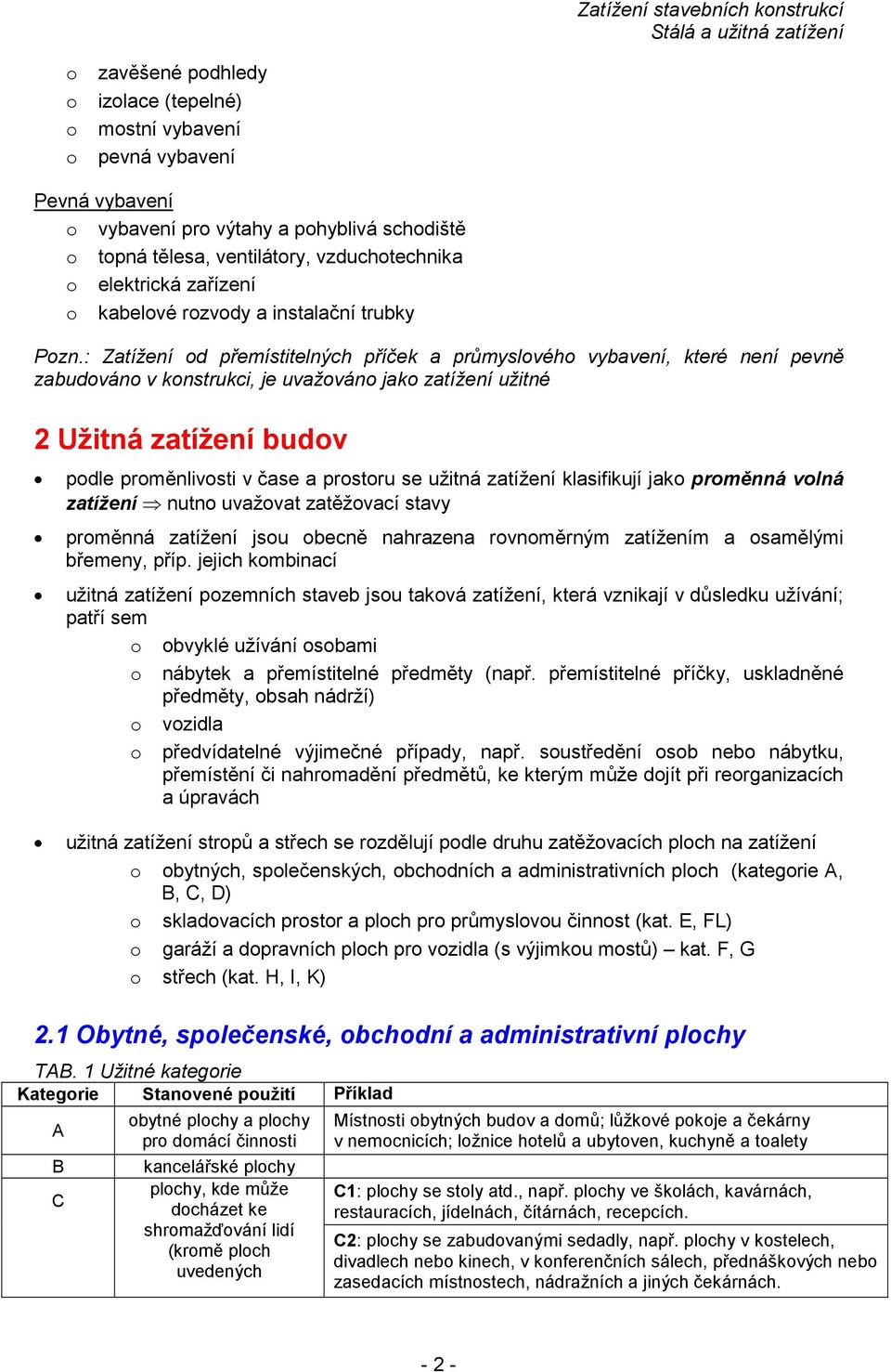 : Ztížení od přemístitelných příček průmyslového vybvení, které není pevně zbudováno v konstrukci, je uvžováno jko ztížení užitné Užitná ztížení budov podle proměnlivosti v čse prostoru se užitná