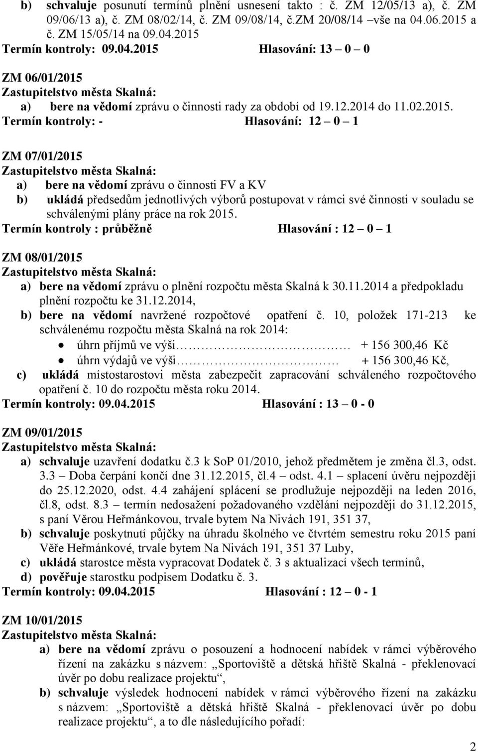 Hlasování: 13 0 0 ZM 06/01/2015 