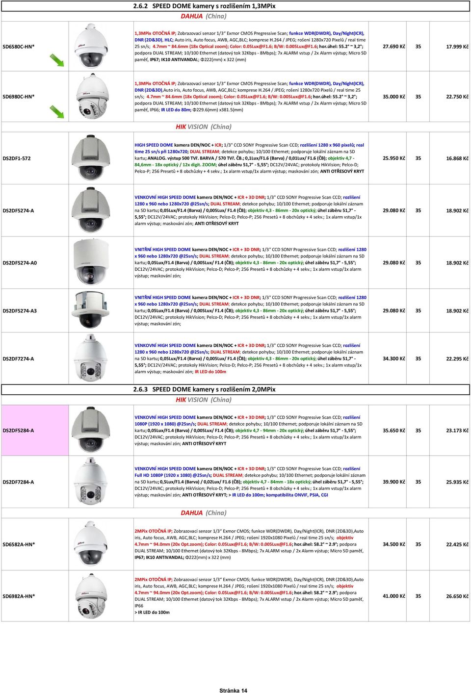 2 ~ 3,2 ; podpora DUAL STREAM; 10/100 Ethernet (datový tok 32Kbps - 8Mbps); 7x ALARM vstup / 2x Alarm výstup; Micro SD paměť, IP67; IK10 ANTIVANDAL; Φ222(mm) x 322 (mm) 27.690 Kč 35 17.