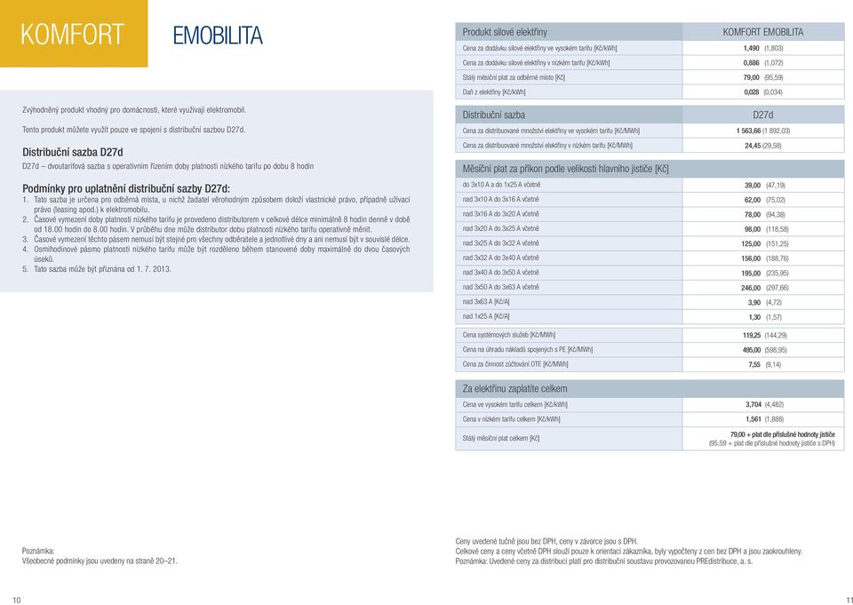 Distribuční sazba D27d D27d dvoutarifová sazba s operativním řízením doby platnosti nízkého tarifu po dobu 8 hodin Podmínky pro uplatnění distribuční sazby D27d: 1.