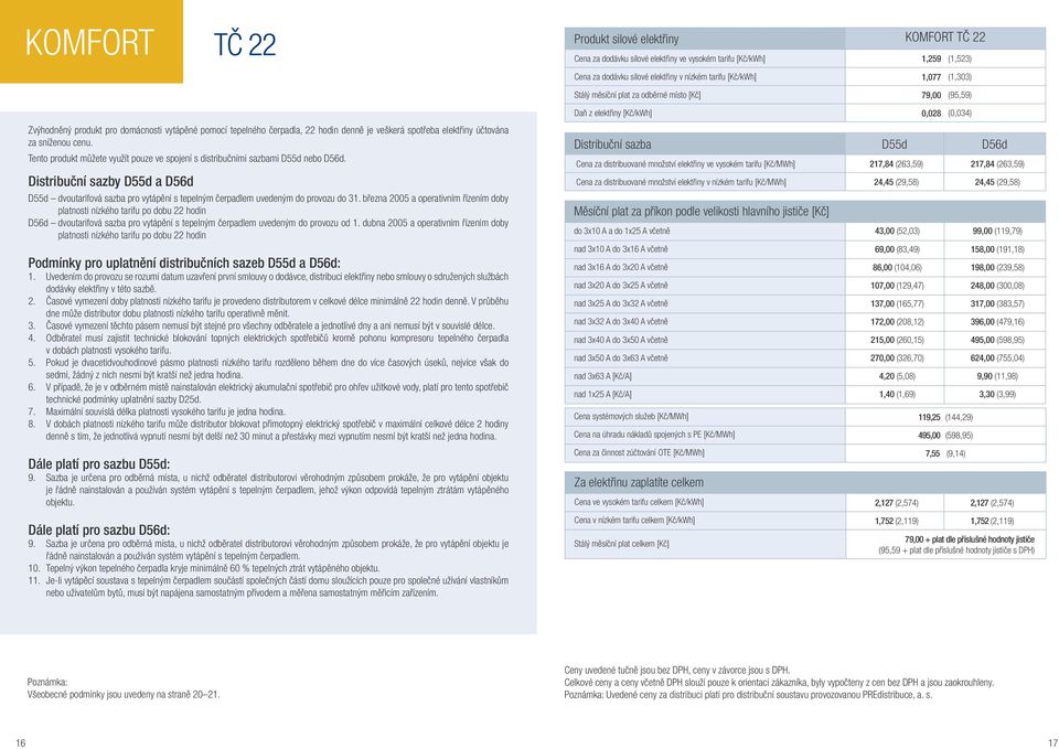 Tento produkt můžete využít pouze ve spojení s distribučními sazbami D55d nebo D56d. Distribuční sazby D55d a D56d D55d dvoutarifová sazba pro vytápění s tepelným čerpadlem uvedeným do provozu do 31.