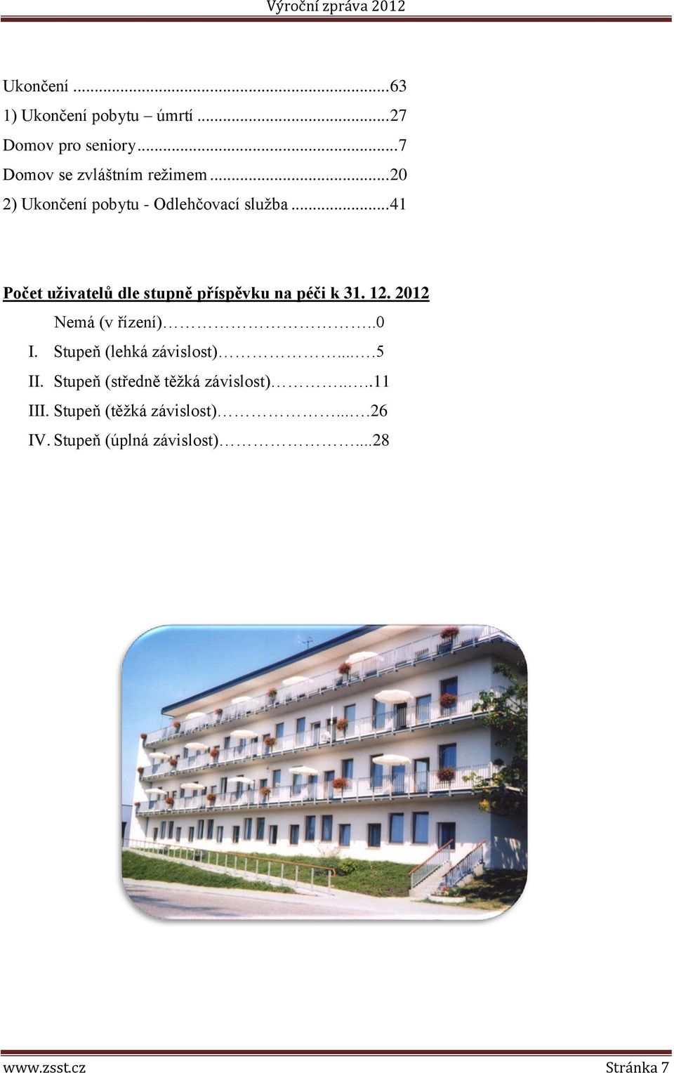 .. 41 Počet uživatelů dle stupně příspěvku na péči k 31. 12. 2012 Nemá (v řízení)..0 I.