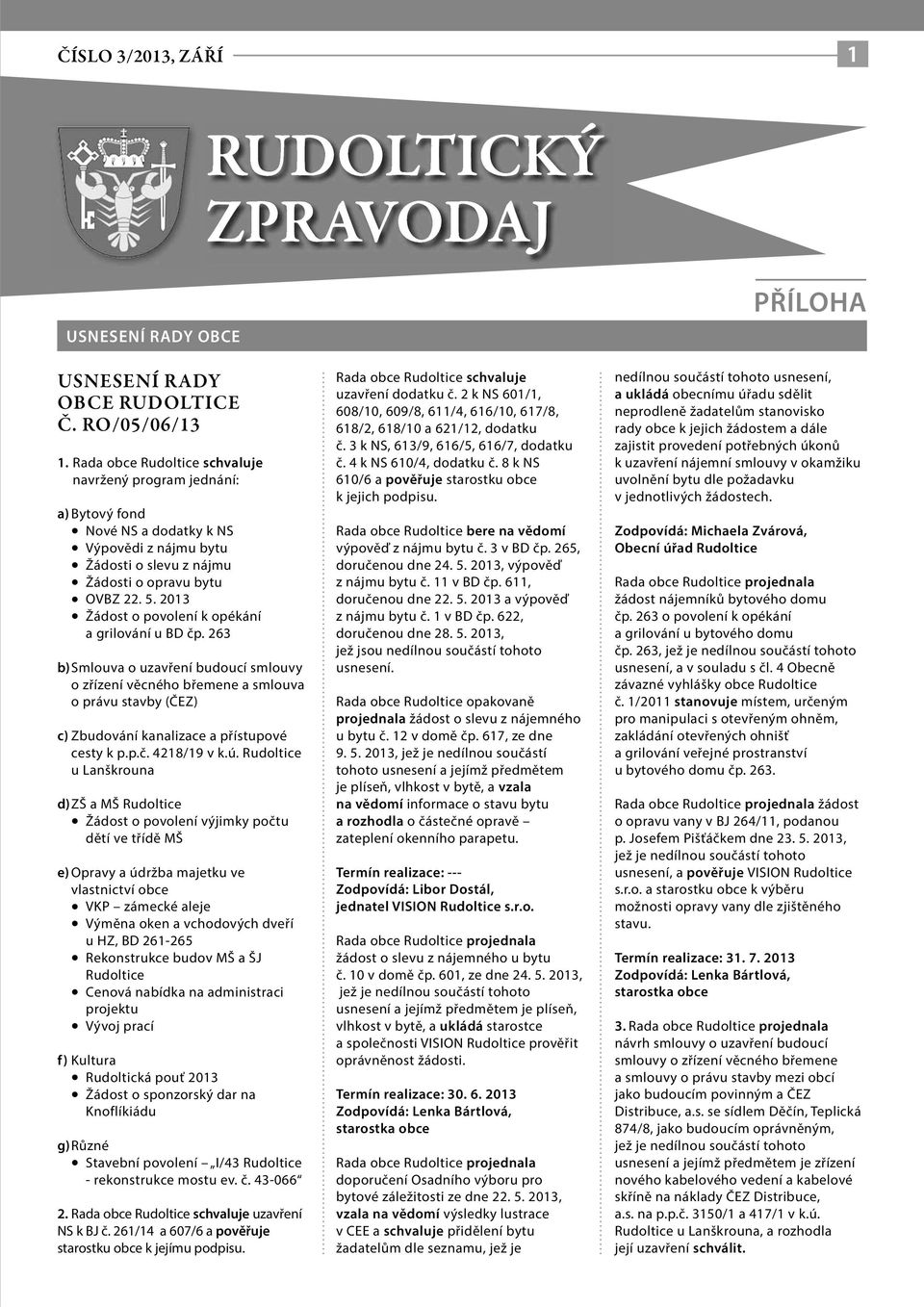 Rudoltice d) ZŠ a MŠ Rudoltice Žádost o povolení výjimky počtu dětí ve třídě MŠ e) Opravy a údržba majetku ve VKP zámecké aleje Výměna oken a vchodových dveří u HZ, BD 261-265 a ŠJ Rudoltice Cenová