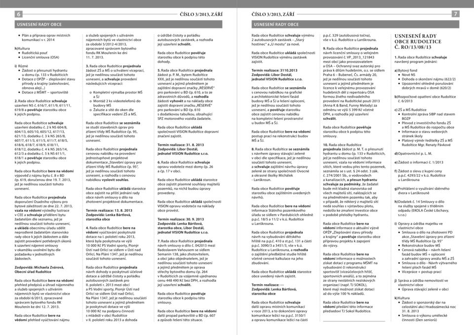616/7, 611/9, 611/11, 619/8 a pověřuje starostku obce uzavření dodatku č. 2 k NS 604/8, 604/13, 605/10, 605/12, 617/13, 621/13, dodatku č.
