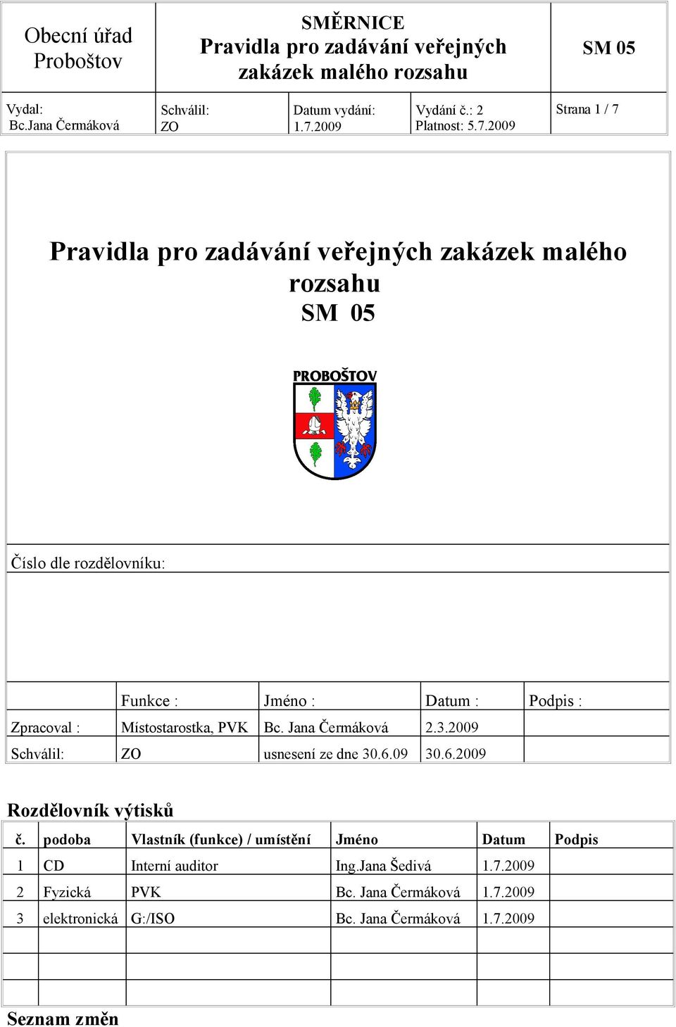 09 30.6.2009 Rozdělovník výtisků č.