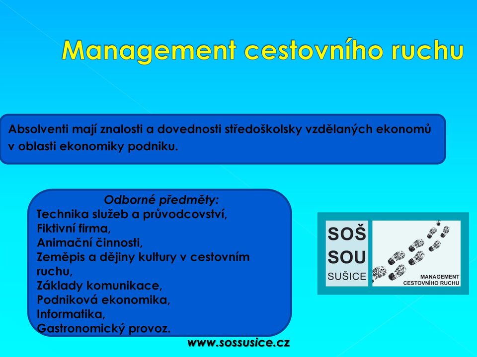 Odborné předměty: Technika služeb a průvodcovství, Fiktivní firma, Animační