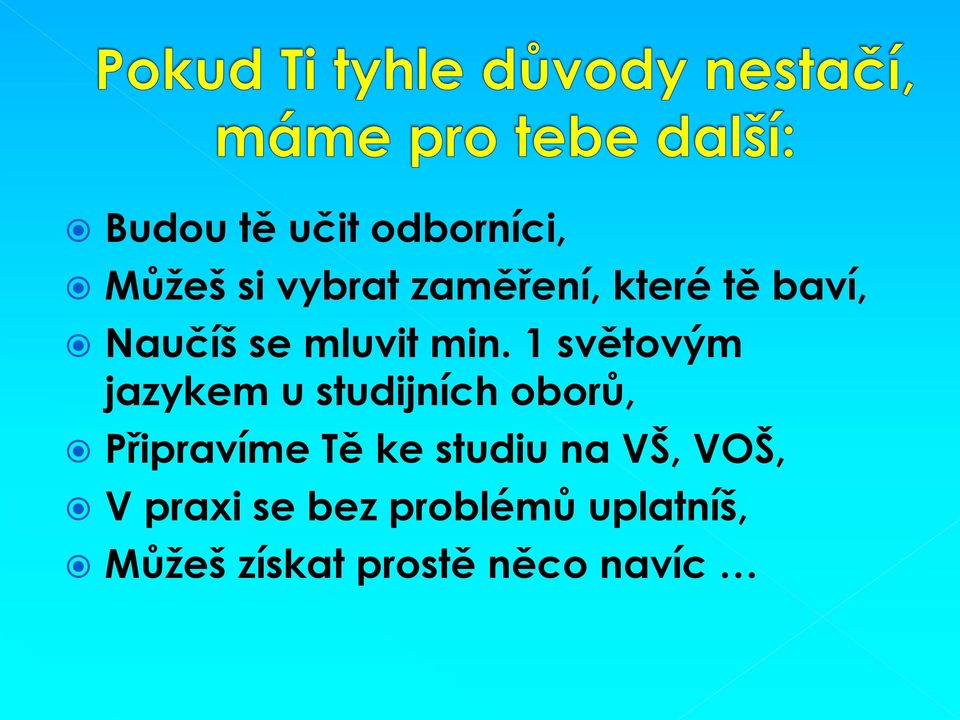 1 světovým jazykem u studijních oborů, Připravíme Tě ke