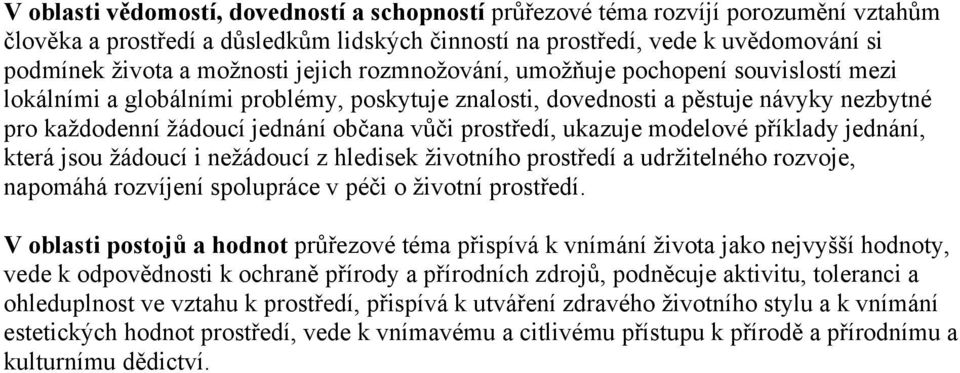 prostředí, ukazuje modelové příklady jednání, která jsou žádoucí i nežádoucí z hledisek životního prostředí a udržitelného rozvoje, napomáhá rozvíjení spolupráce v péči o životní prostředí.