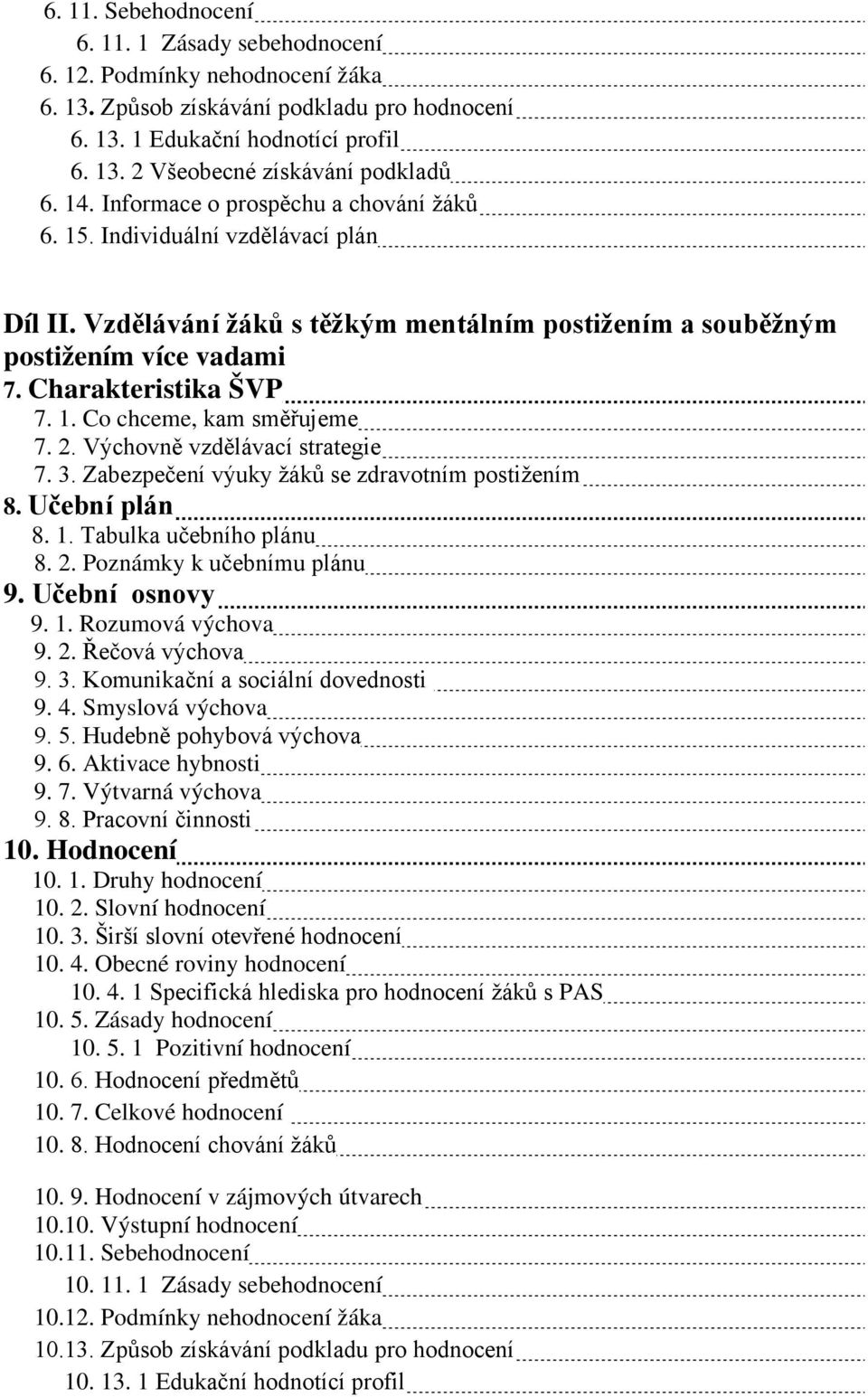 2. Výchovně vzdělávací strategie 7. 3. Zabezpečení výuky žáků se zdravotním postižením 8. Učební plán 8. 1. Tabulka učebního plánu 8. 2. Poznámky k učebnímu plánu 9. Učební osnovy 9. 1. Rozumová výchova 9.