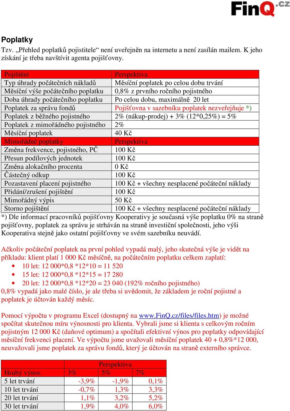 maximálně 20 let Poplatek za správu fondů Pojišťovna v sazebníku poplatek nezveřejňuje *) Poplatek z běžného pojistného 2% (nákup-prodej) + 3% (12*0,25%) = 5% Poplatek z mimořádného pojistného 2%