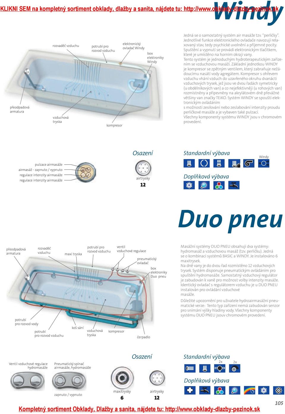 Spuštění a vypnutí se provádí elektronickým tlačítkem, které je umístěno na horním okraji vany. Tento systém je jednoduchým hydroterapeutickým zařízením se vzduchovou masáží.
