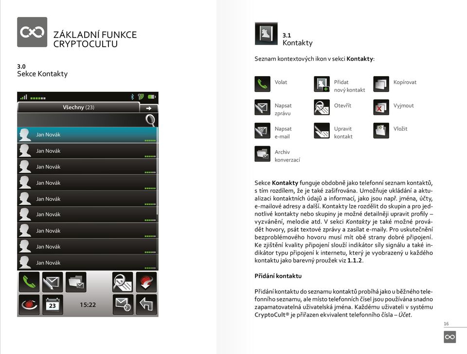 Archiv konverzací Jan Novák Jan Novák Jan Novák Jan Novák Jan Novák Jan Novák Sekce Kontakty funguje obdobně jako telefonní seznam kontaktů, s tím rozdílem, že je také zašifrována.