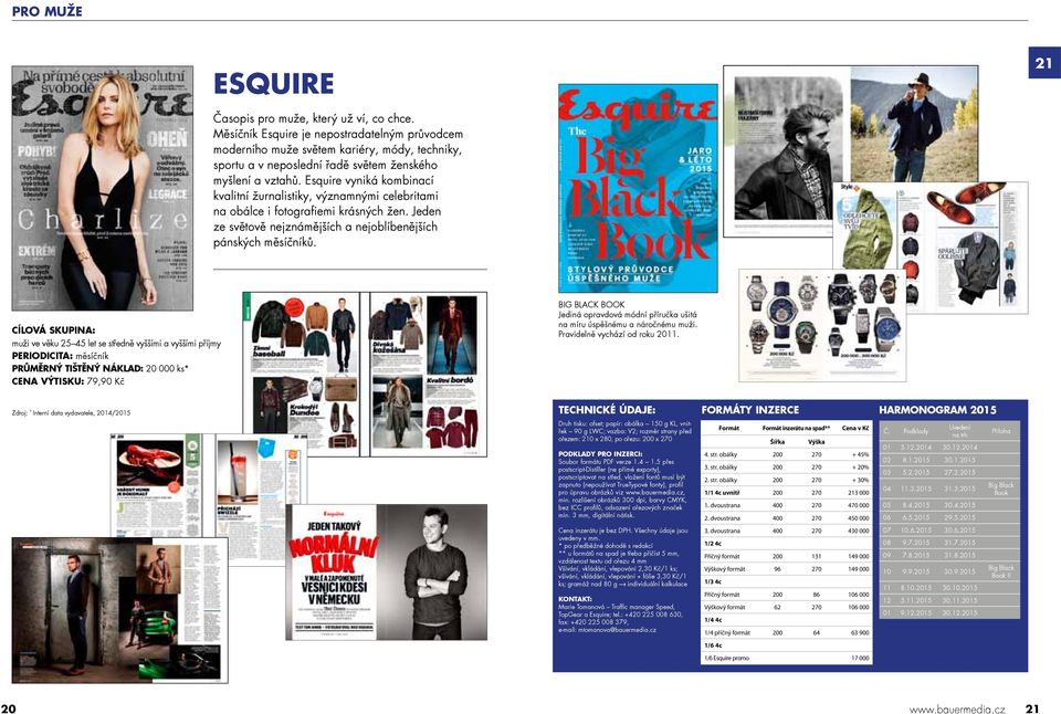 Esquire vyniká kombinací kvalitní žurnalistiky, významnými celebritami na obálce i fotografiemi krásných žen. Jeden ze světově nejznámějších a nejoblíbenějších pánských měsíčníků.