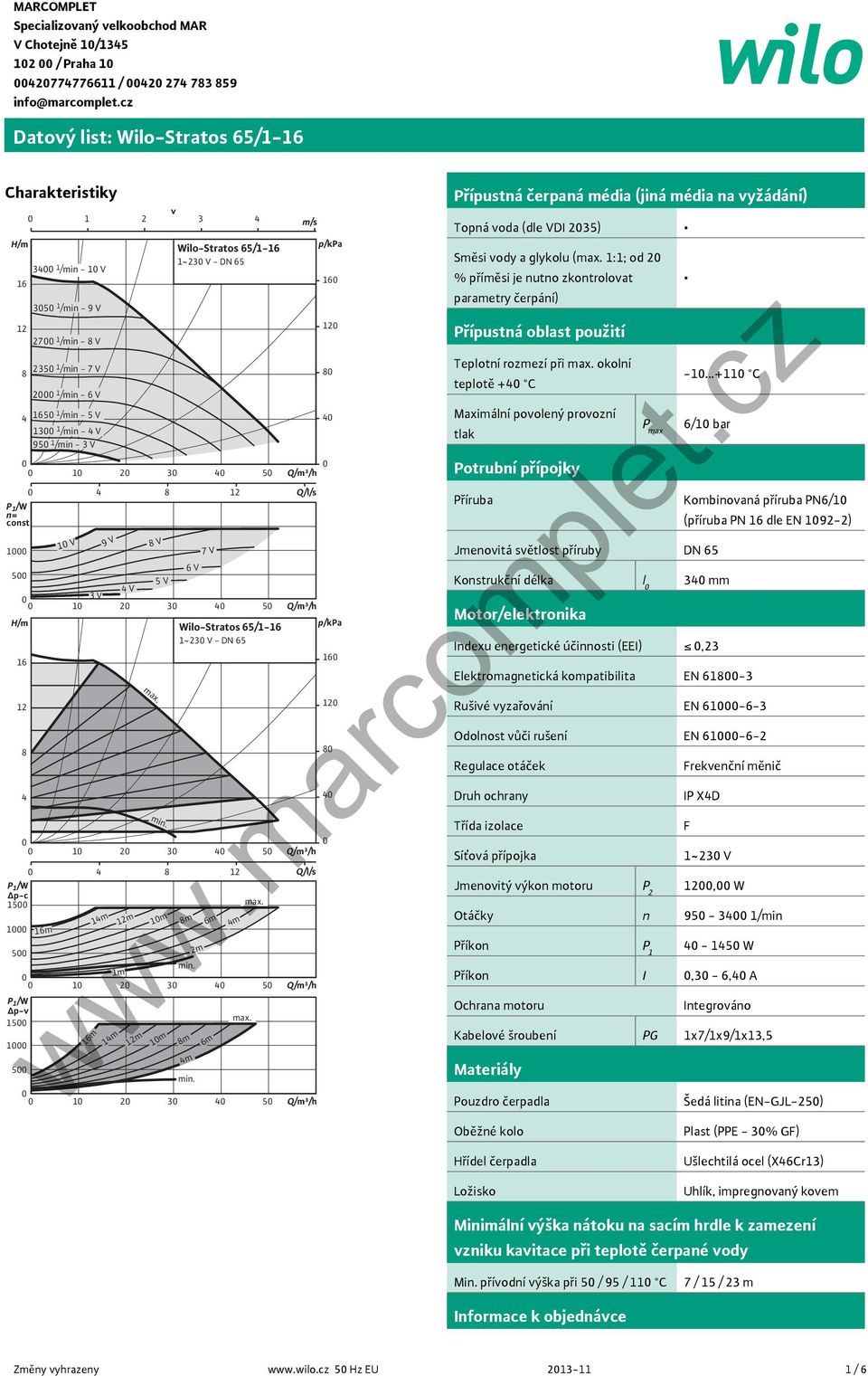 Přípustná čerpaná média (jiná média na vyžádání) Topná voda (dle VDI 235) Směsi vody a glykolu ( 1:1; od 2 % příměsi je nutno zkontrolovat parametry čerpání) Přípustná oblast použití Teplotní rozmezí