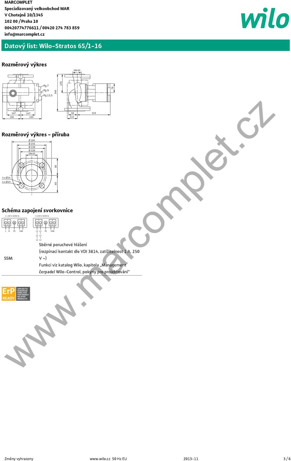 Hz L1 L2 L1 L3 L3 L2 PE SSM 34 17 7 66 319 115 Sběrné poruchové hlášení (rozpínací kontakt dle VDI 314, zatížitelnost 1 A, 25 V ~)