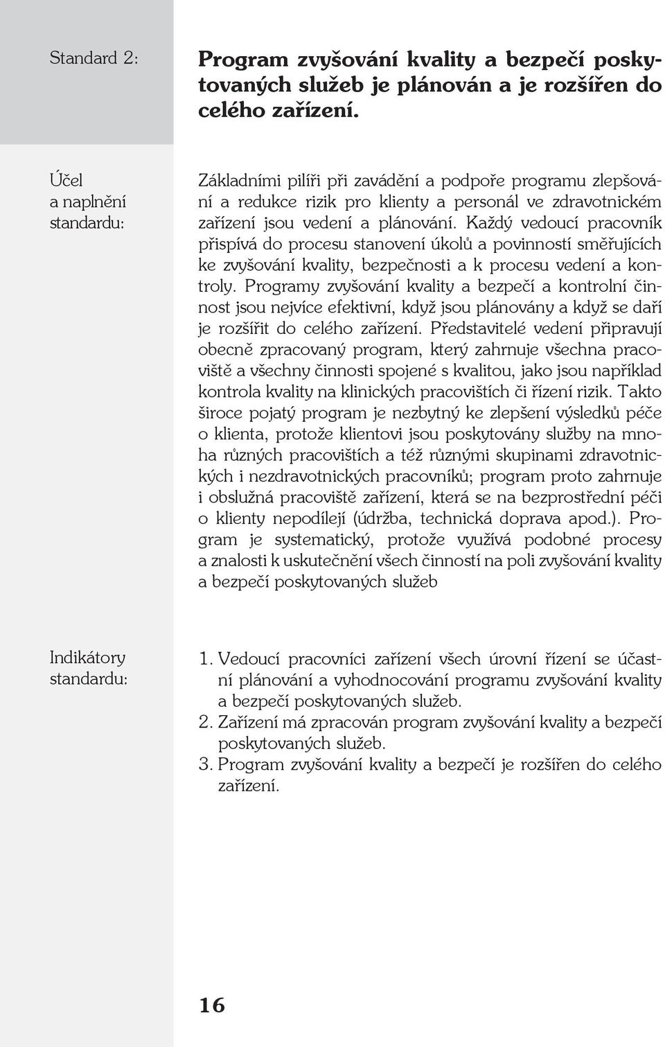 Každý vedoucí pracovník přispívá do procesu stanovení úkolů a povinností směřujících ke zvyšování kvality, bezpečnosti a k procesu vedení a kontroly.