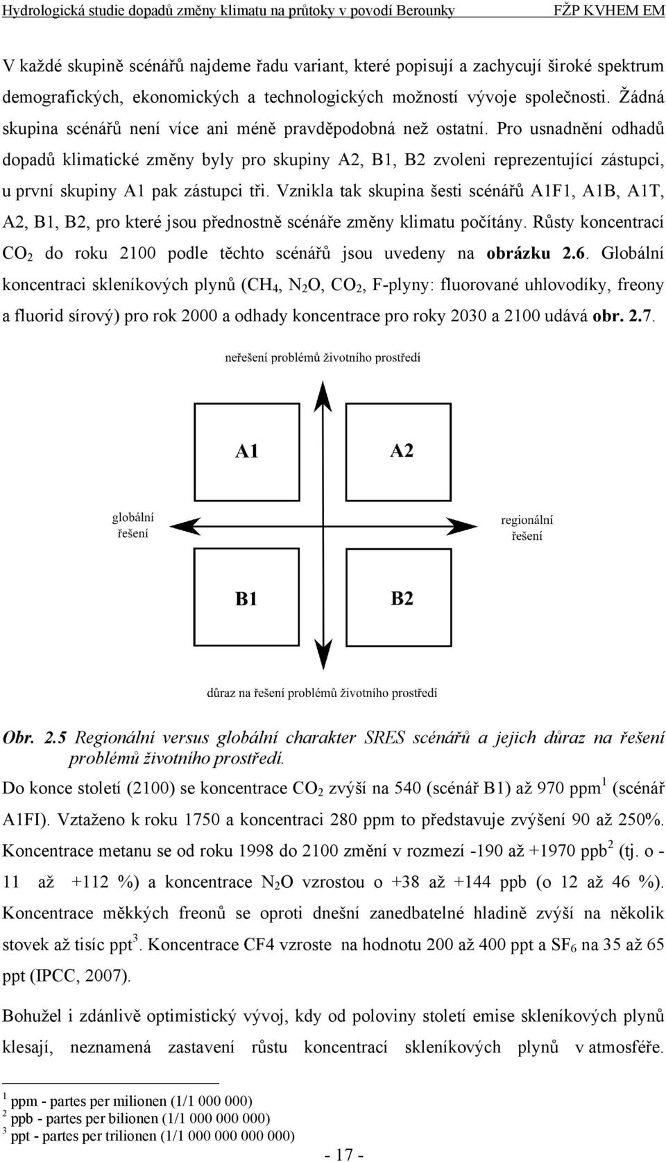 Pro usnadnění odhadů dopadů klimatické změny byly pro skupiny A2, B1, B2 zvoleni reprezentující zástupci, u první skupiny A1 pak zástupci tři.