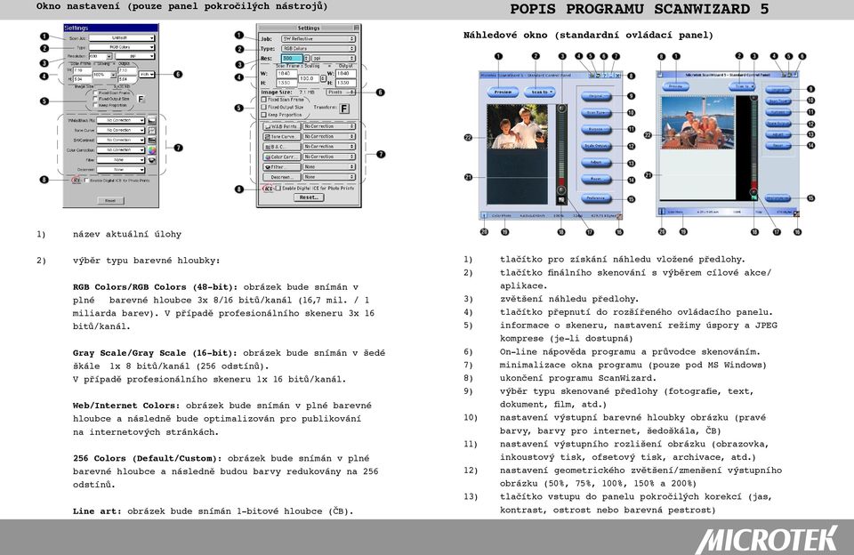Gray Scale/Gray Scale (16-bit): obrázek bude snímán v šedé škále 1x 8 bitů/kanál (256 odstínů). V případě profesionálního skeneru 1x 16 bitů/kanál.