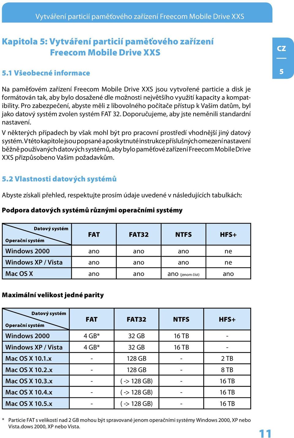 Pro zabezpečení, abyste měli z libovolného počítače přístup k Vašim datům, byl jako datový systém zvolen systém FAT 32. Doporučujeme, aby jste neměnili standardní nastavení.