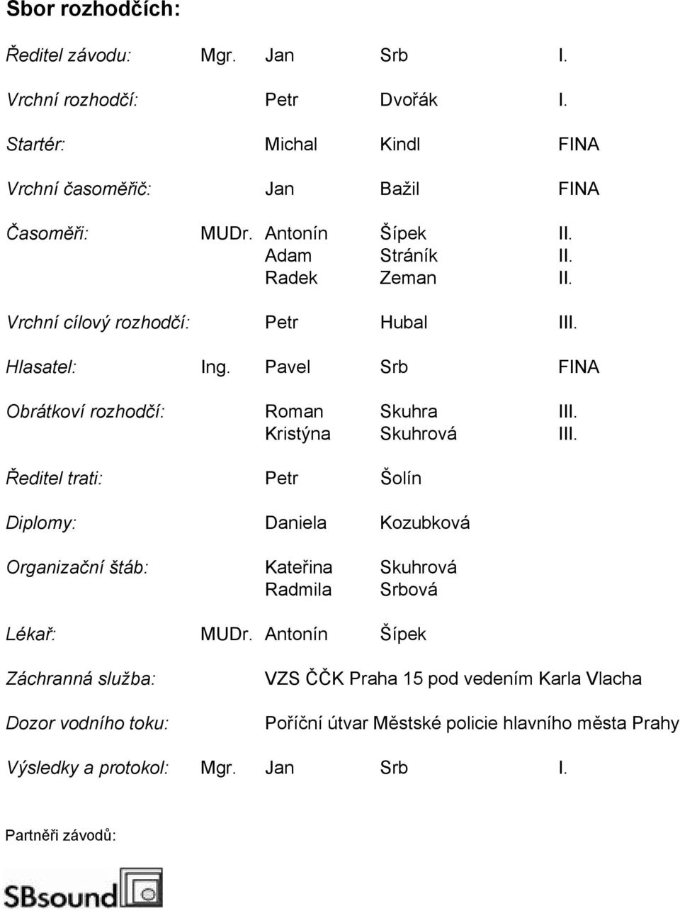 Kristýna Skuhrová III. Ředitel trati: Petr Šolín Diplomy: Daniela Kozubková Organizační štáb: Kateřina Skuhrová Radmila Srbová Lékař: MUDr.